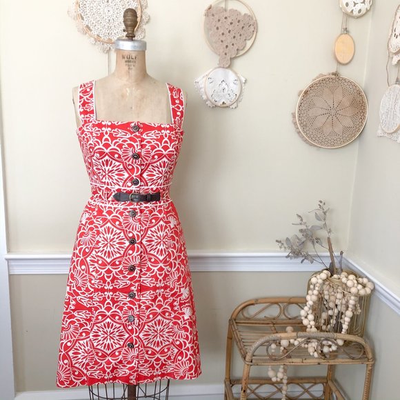 Shoshanna Dresses & Skirts - Shoshanna Red White Cotton Printed Sun Dress 6